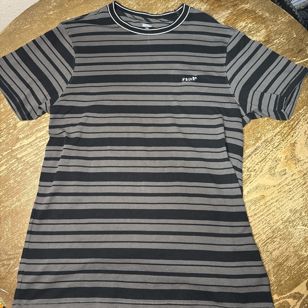 Volcom Black and Gray Striped Men's Tee